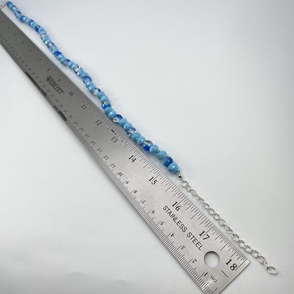 Hand Knotted Blue Crackle Glass Beaded Choker Necklace Artisan New Boho Cute - Picture 7 of 7